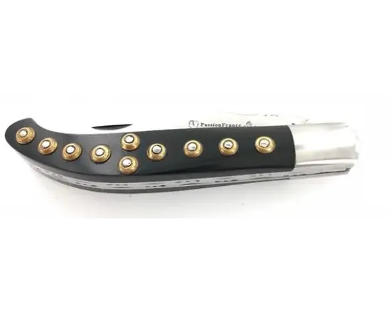 Couteau Basque Yatagan 12 cm - Ebène - Guilloché - rosettes apparentes