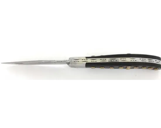 Couteau Basque Yatagan 12 cm - Ebène - Guilloché - rosettes apparentes