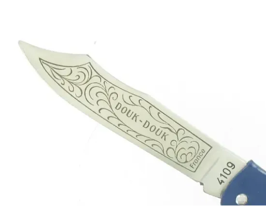 Douk Douk 160 Inox - Manche Acier couleur BLEU - GAINE CUIR