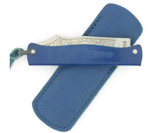 Douk Douk 160 Inox - Manche Acier couleur BLEU - GAINE CUIR