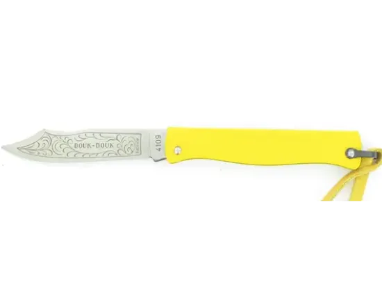 Douk Douk 160 Inox - Manche Acier couleur JAUNE - GAINE CUIR