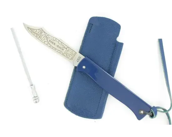 Douk Douk 200 Inox - Manche Acier Couleur BLEU - GAINE CUIR