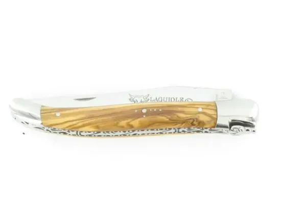 Laguiole 12 cm Loupe d'Olivier - Platines Guillochées - 2 mitres