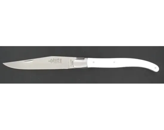 Laguiole 12 cm - Manche Blanc et Noir - Ressort guilloché - 1 mitre