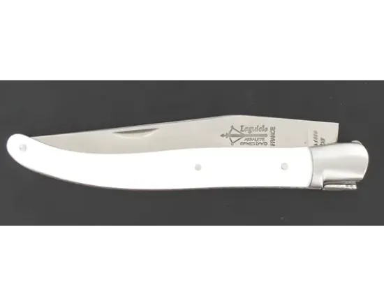 Laguiole 12 cm - Manche Blanc et Noir - Ressort guilloché - 1 mitre