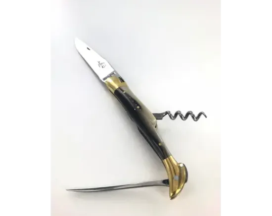 Laguiole Tradition 12 cm - 2 mitres Laiton - 3 pièces - Ponte de Corne - Acier T12