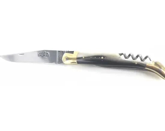 Laguiole Tradition 12 cm - 2 mitres Laiton - 3 pièces - Ponte de Corne - Acier T12