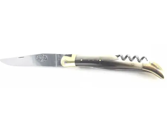 Laguiole Tradition 12 cm - 2 mitres Laiton - 3 pièces - Ponte de Corne - Acier Carbone