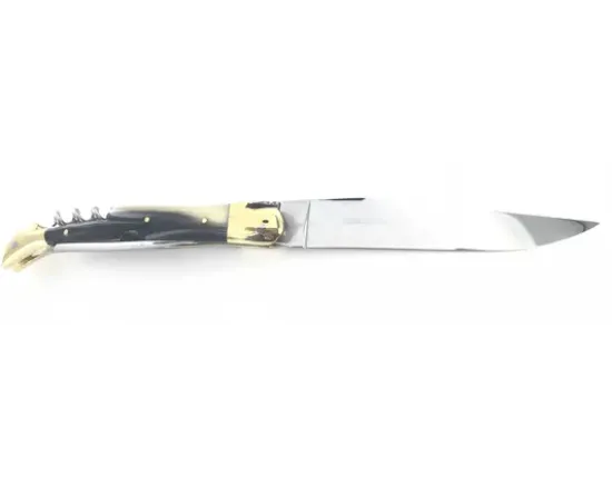Laguiole Tradition 12 cm - 2 mitres Laiton - 3 pièces - Ponte de Corne - Acier Carbone