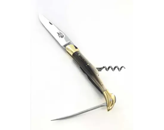 Laguiole Tradition 12 cm - 2 mitres Laiton - 3 pièces - Ponte de Corne - Acier Carbone