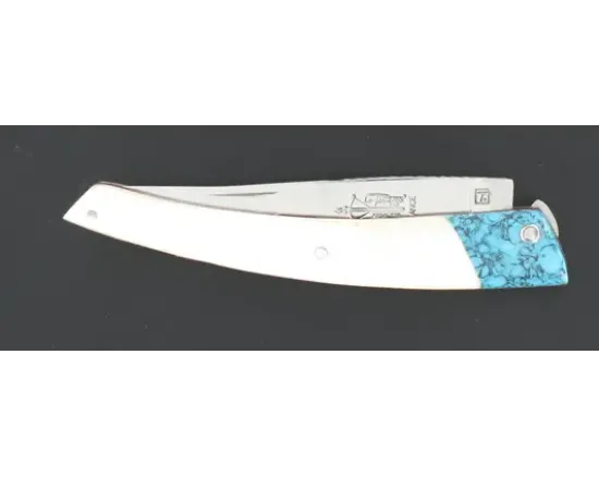 Le Thiers® - Plein Manche Turquoise / Os de Chameau - Ressort, Platine et lame ciselés