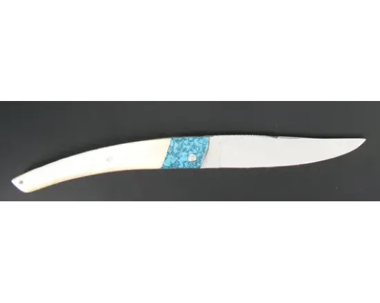 Le Thiers® - Plein Manche Turquoise / Os de Chameau - Ressort, Platine et lame ciselés