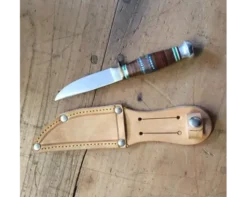 SCOUT POIGNARD PETIT MODELE - RONDELLES DE CUIR - ACIER CARBONE
